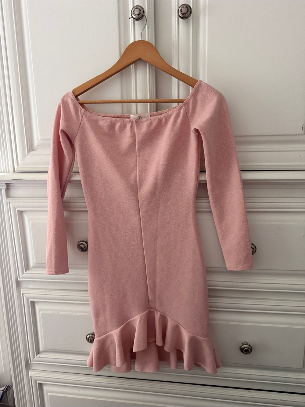 Pink Off-Shoulder Ruffle Hem Dress